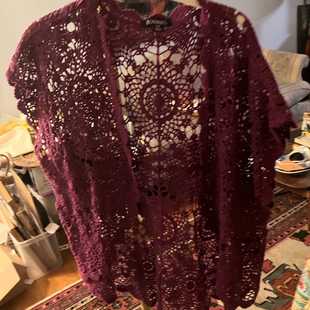 Roaman's Burgundy Crochet Cardigan